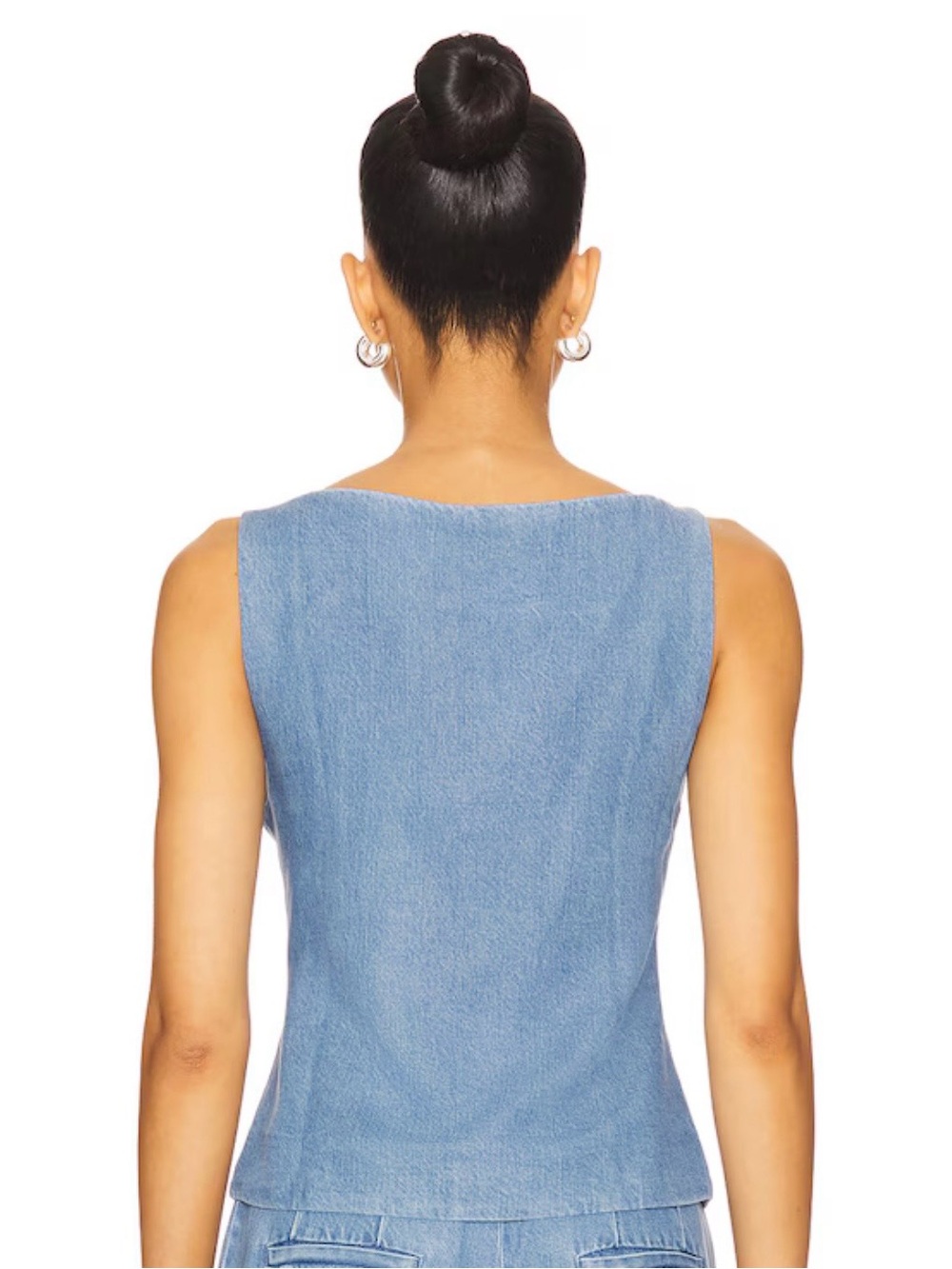 Light Wash Denim Button Front Shell Top - Picture 3 of 4